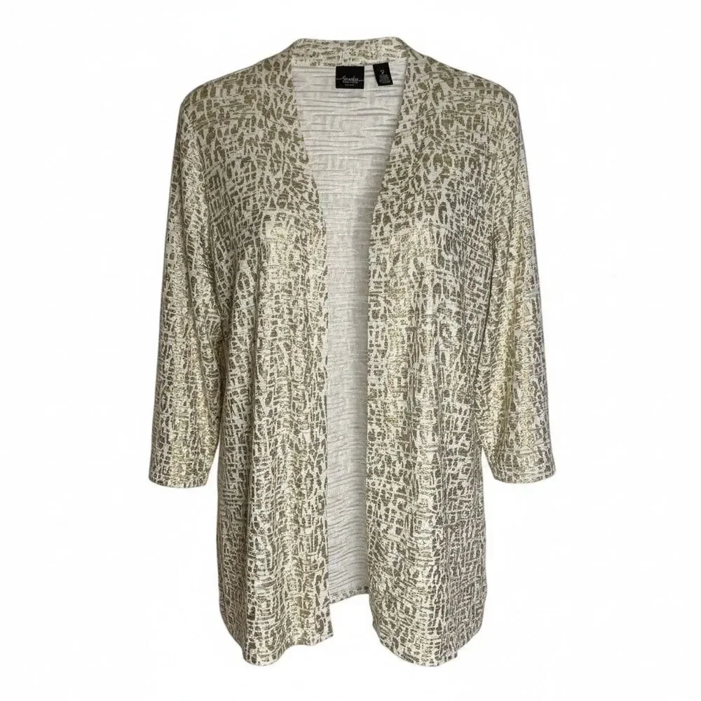 Chico's Travelers Collection Cardigan Jacket Sz 2 L Metallic Burnout Lightweight